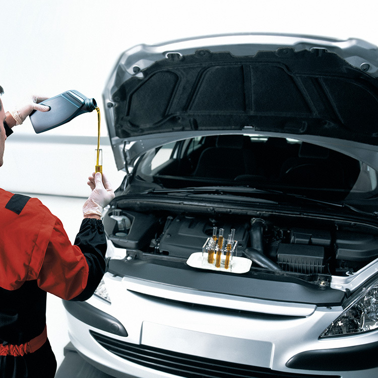 man filling car up with oil  